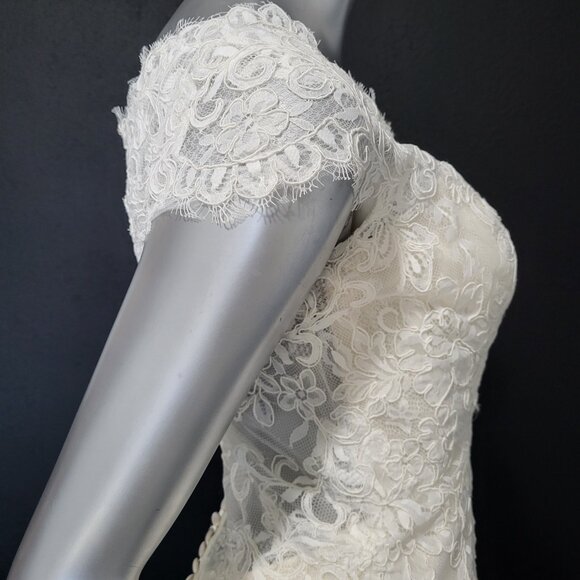 NWT~$1999~ELLA ROSA~SZ 6/8~IVORY OYSTER LACE FIT & FLARE WEDDING DRESS GOWN - Picture 4 of 16
